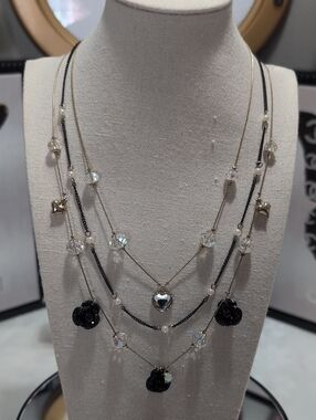 Vintage Betsy Johnson Garden Party Triple Layered Flower & Heart Charm Necklace